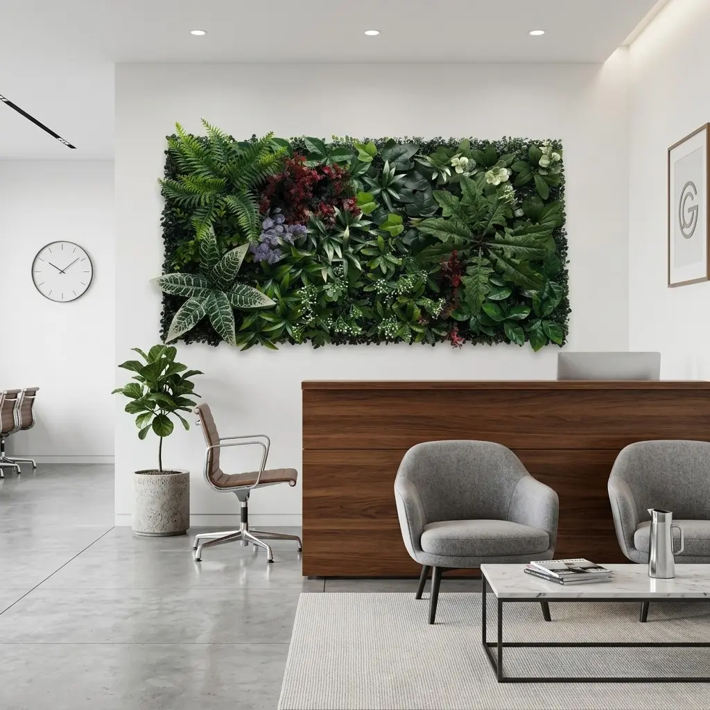 Mixed Artificial Plant Wall Panel, 100x50cm Fern Palm Leaf, UV Protected Waterproof, Home Living Room Cafe Store Decor, No Maintenance