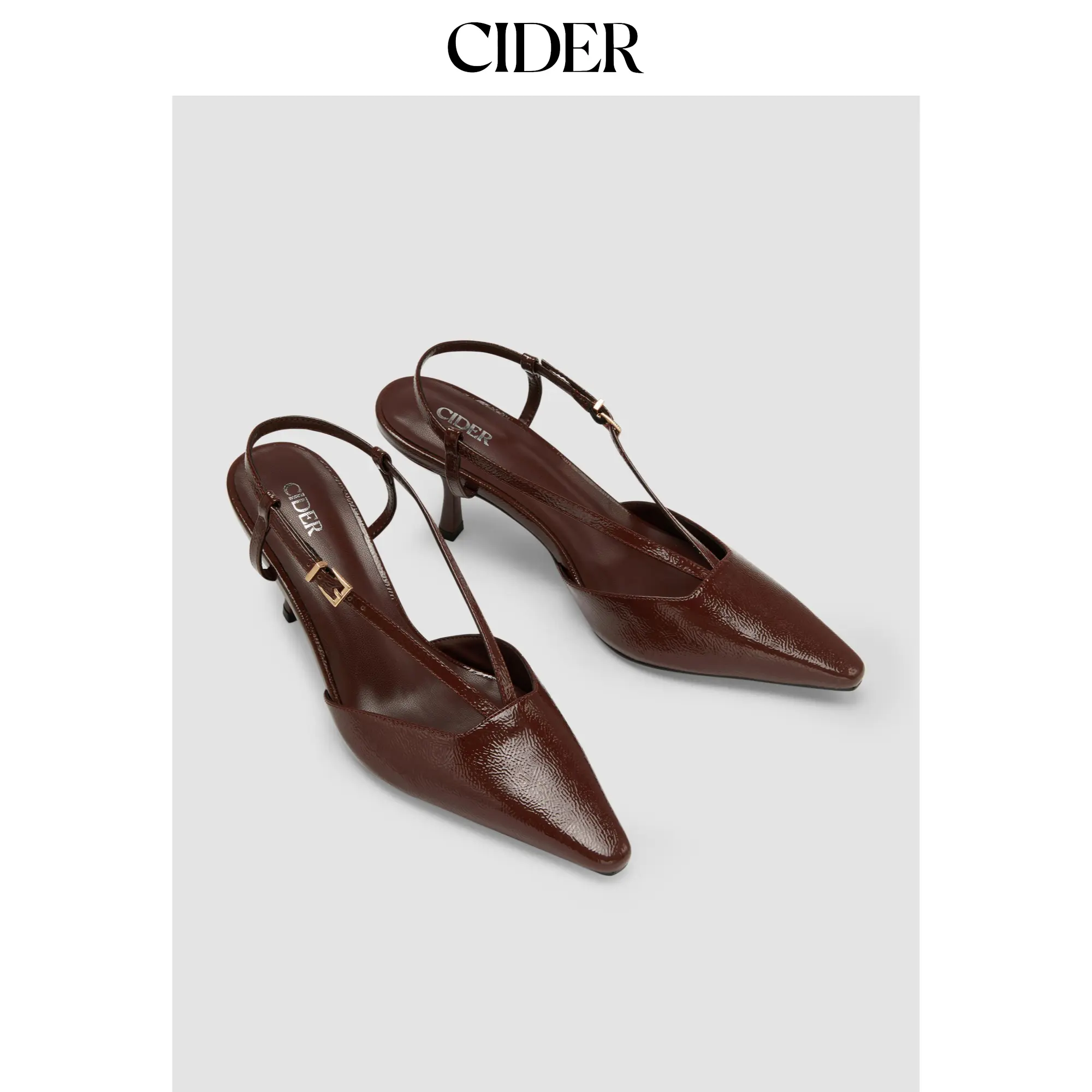 Cider POINTED TOE STRAPPY FAUX PATENT LEATHER SLINGBACK HEELS SohoChic