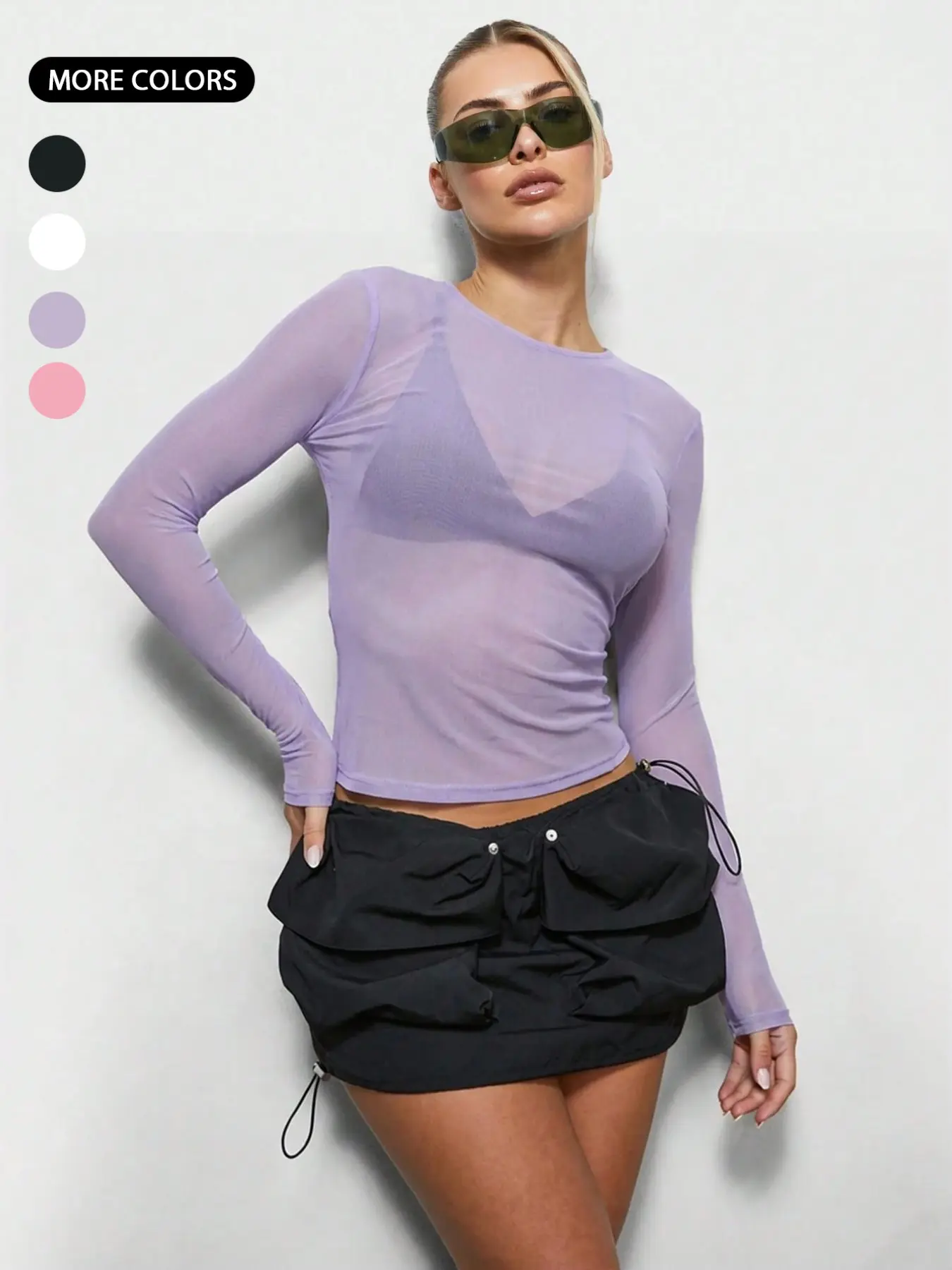 Women’s Sheer Mesh Long Sleeve Top, See Through Slim Fitted Layering Crop Top for Going Out, Clubwear, Festival, Date Night and Y2K Streetwear Outfits