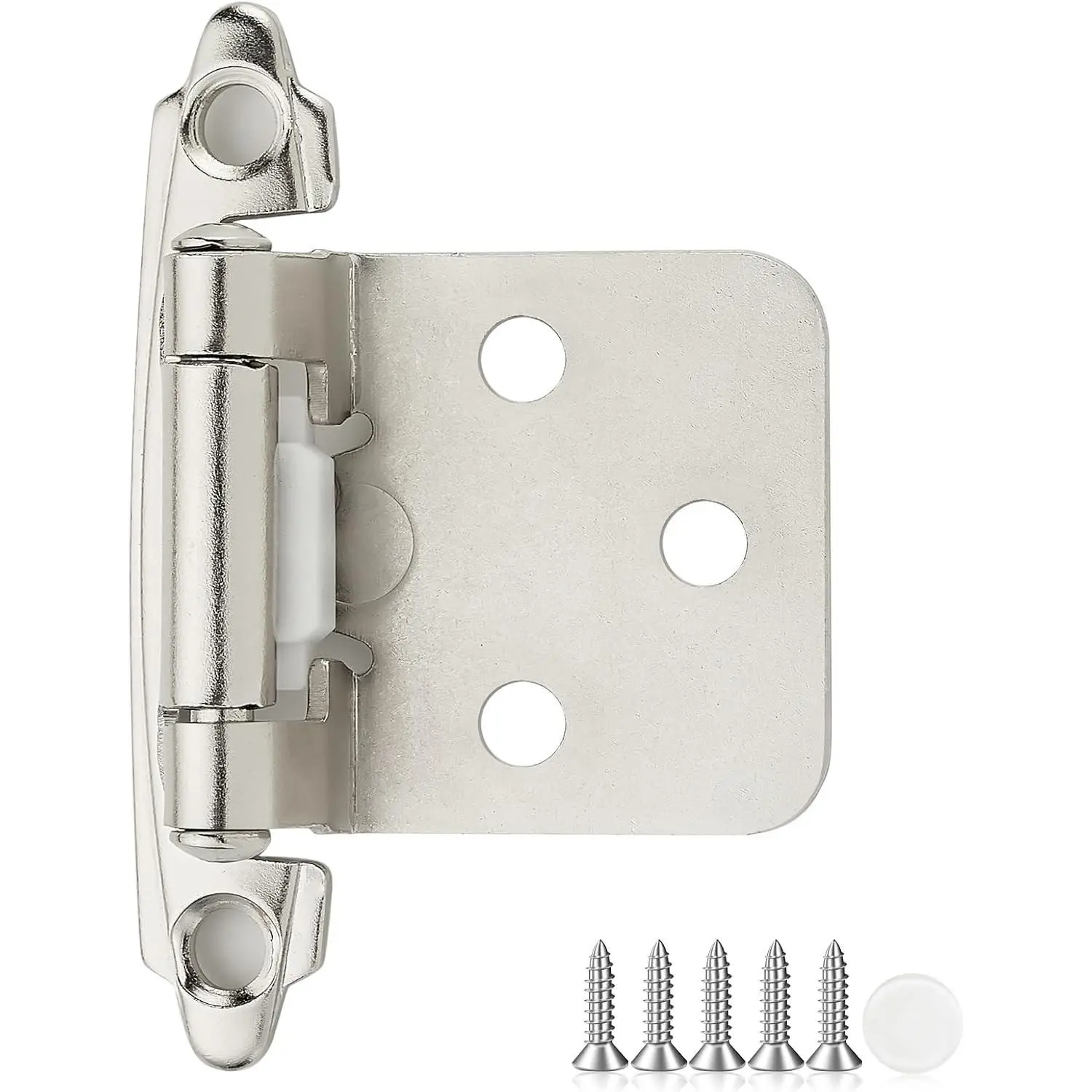 30 Pack 15 Pair Brushed Nickel Cabinet Hinges, 1/2" Overlay Kitchen Hinges | Face Mount Hinge Design, Self Closing Action, Door Bumper Included, Kitchen Cabinet Doors and Hardware Restyle, Home Use
