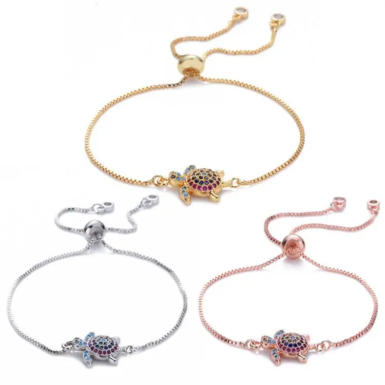 Sea Turtle CZ Adjustable Bracelet | 18K Gold Plated Tarnish Free - Perfect for Beach Vacation & Gifts for Her, Coastal Style, Hypoallergenic,summerwins