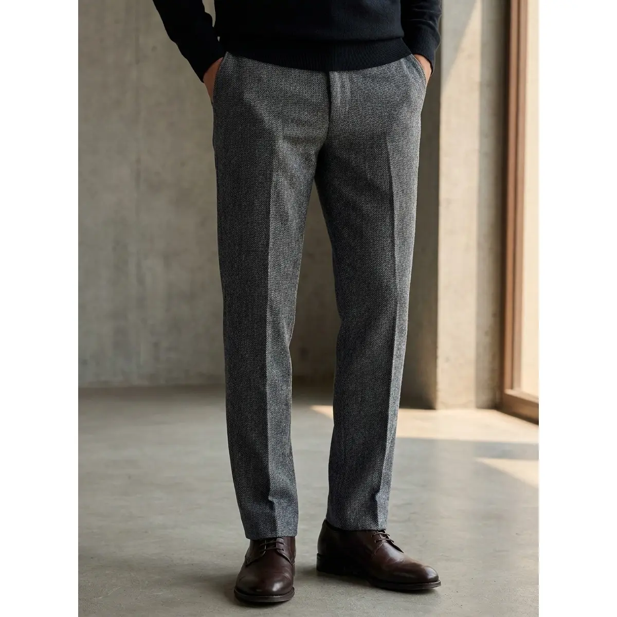 Men's Retro Herringbone Tweed Straight-Leg Cropped Pants, Formal Trousers for Wedding & Groomsmen Events