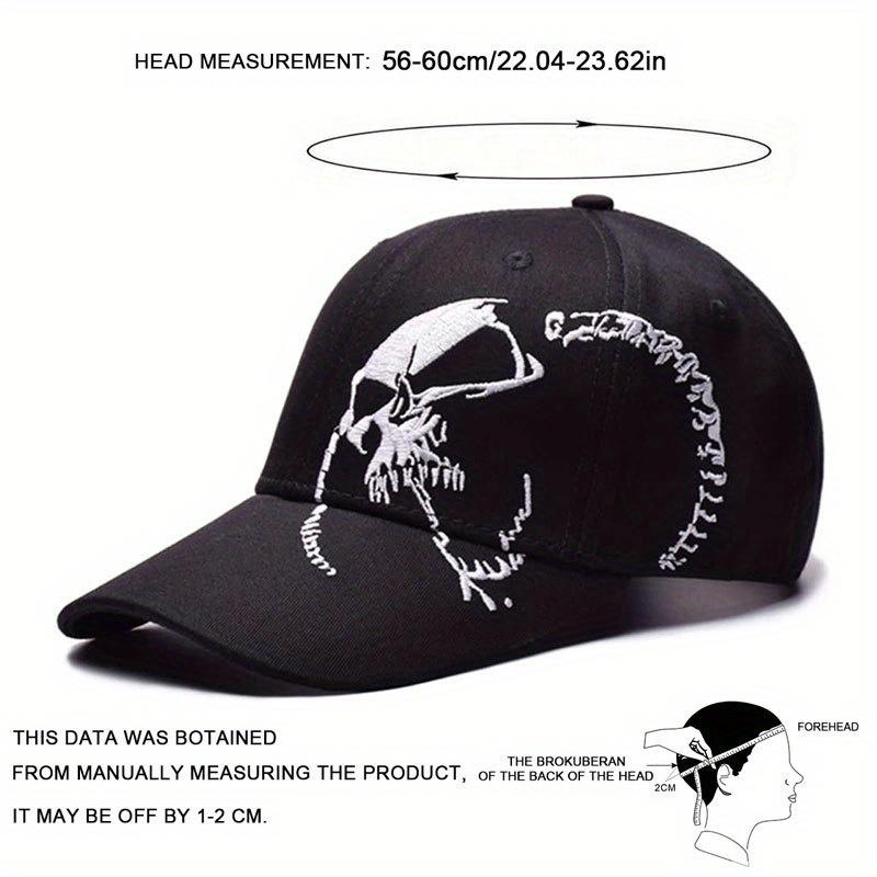 Unisex Skull Embroidered Baseball Cap Outdoor Sport Adjustable Sunscreen Leisure Hat Spring Autumn Travel Tourism Beach Vacation
