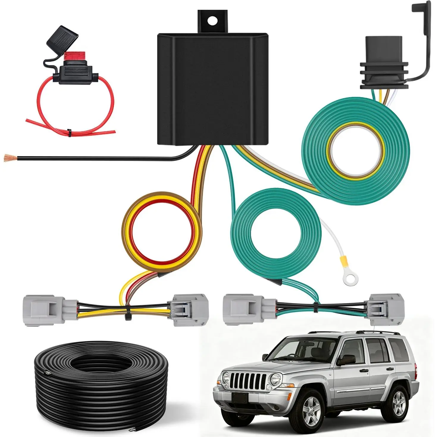 Nilight 4-Pin Trailer Wiring Harness Kit 56334 - Custom-Fit ABS Plastic Plug-N-Play Towing Setup with 4-Pin Connector, Durable Structure Converter, 10A Fuse, Turn Signals, Brake Signal Lights for 2007-2012 Dodge Nitro, Jeep Liberty