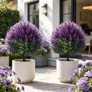Lightweight Fake Flower Bouquet -Decorative Lavender with Eucalyptus Leaves & Boxwood Greenery, Plastic Faux Plants, Ornaments for Outdoor Garden & Indoor Room Decor, Porch Patio Summer Accents,artificial