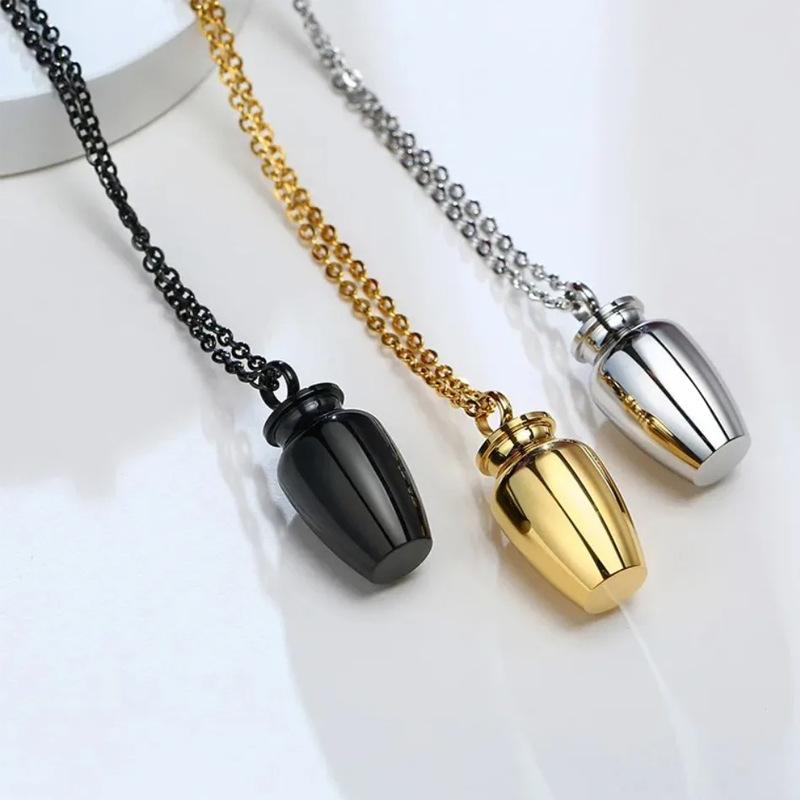 Stainless Steel Cremation Urn Necklace, Gold Plated Keepsake Ashes Holder Pendant, Memorial Jewelry for Loved Ones & Pets
