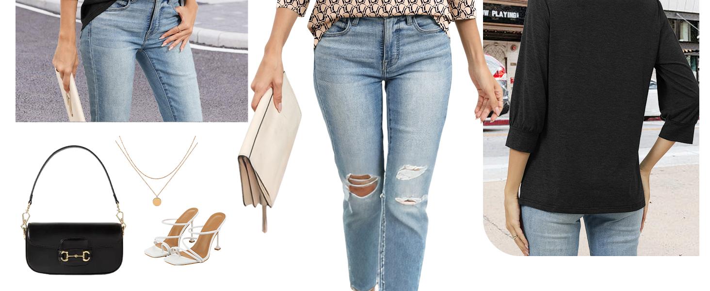 WIHOLL 3/4 Length Sleeve Womens Tops Dressy Casual Blouses Summer Spring Trendy Business Outfits Fashion Clothing WIHOLL 3/4 Length Sleeve Womens Tops Dressy Casual Blouses Summer Spring Trendy Business Outfits Fashion Clothing