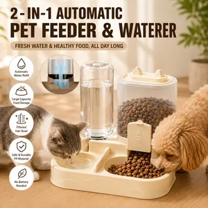 Large Capacity Pet Feeder and Water Dispenser, Automatic Dual Function for Dogs and Cats, Transparent Design, Easy Clean, Indoor Use