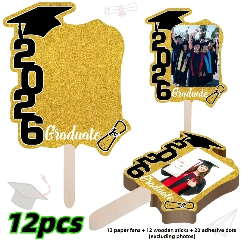 24PCS Graduation Photo Props 2026, Fan Frames & Handheld Signs for Graduation Party, Ceremony & Photo Booth