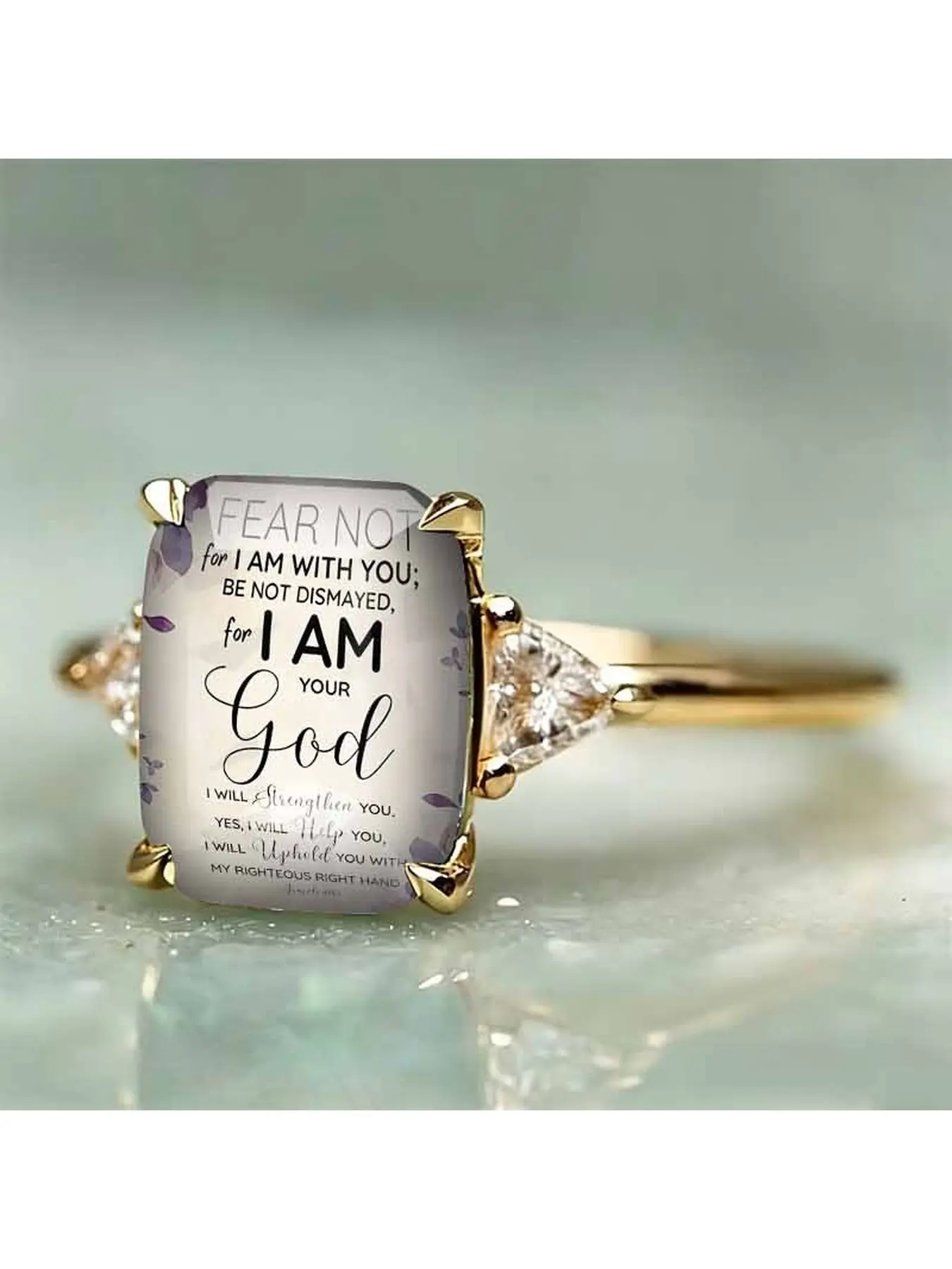 Bible verse English quote square ring - Purple floral-themed faith-themed ring - Women's inspirational and healing niche decorative ring - Religious gift jewelry for the minority market