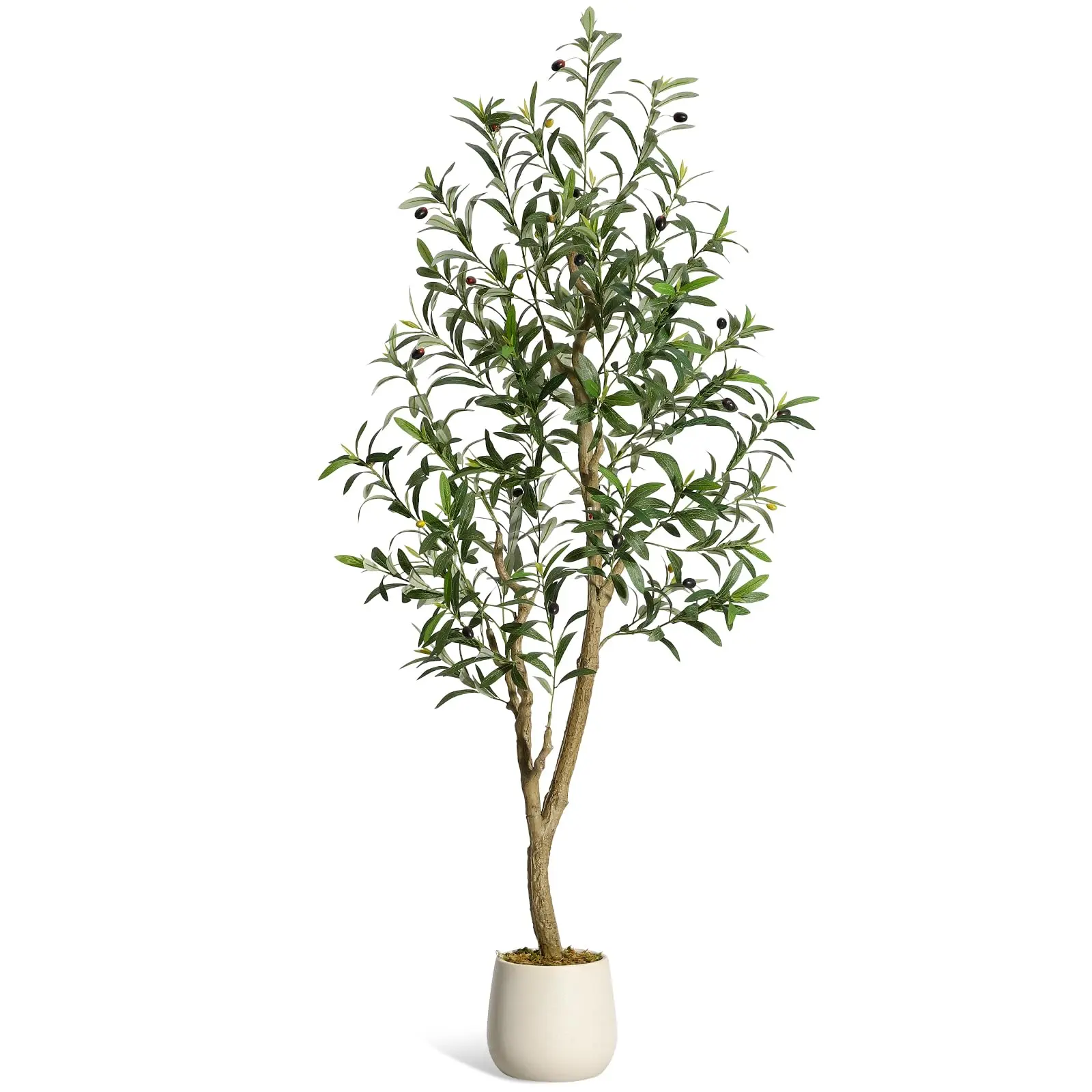 Gaomon Realistic Faux Olive Tree, 5FT/6FT/7FT Artificial Plant in White Planter, Fake Indoor Tree for Living Room Office Decor, Zero Maintenance, Coastal Style Home Accent