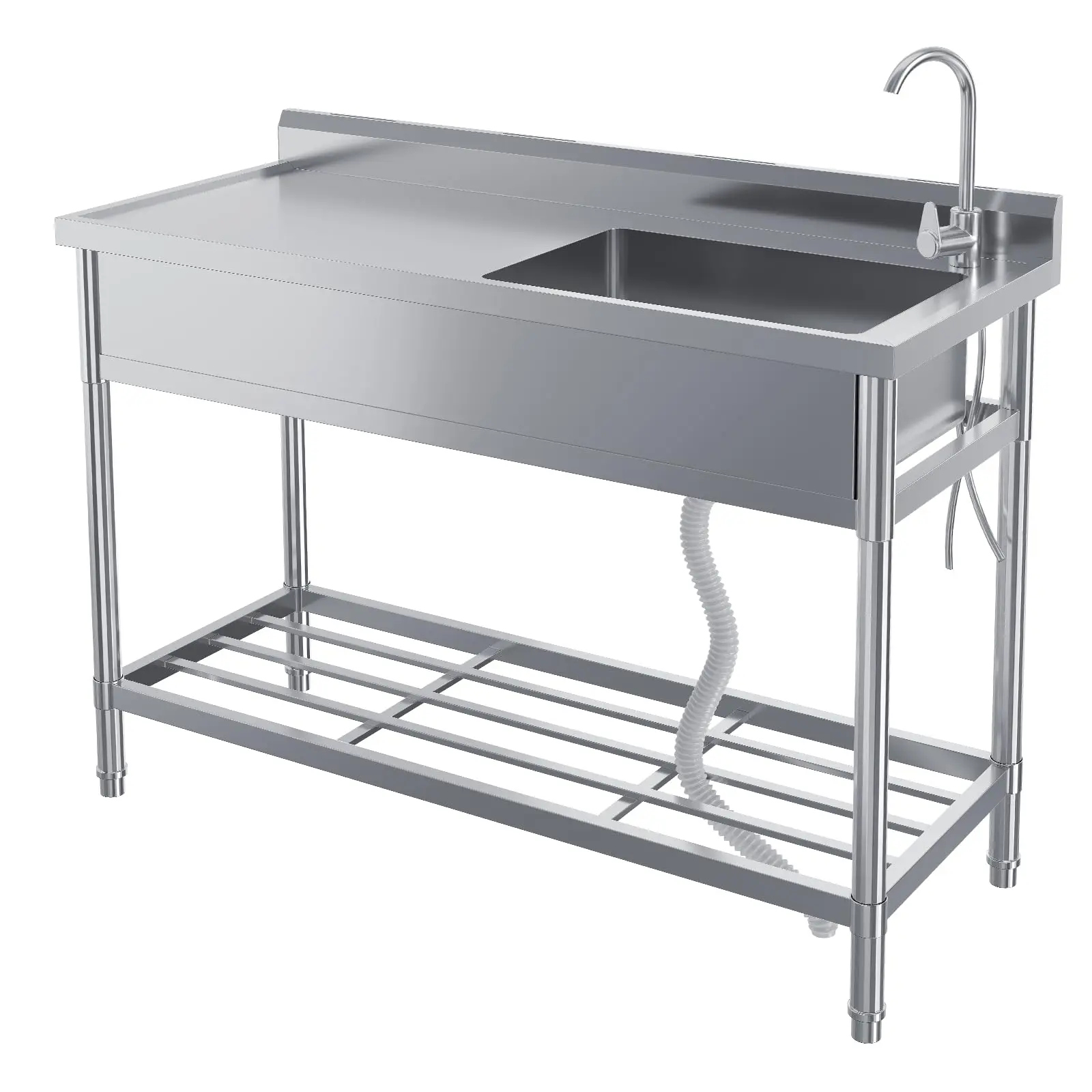 Garvee 47-Inch Stainless Steel Utility Sink with Workbench, Hot and Cold Water Plumbing, Faucet Included for Laundry, Kitchen, Garage, Workshop, and Outdoor Use