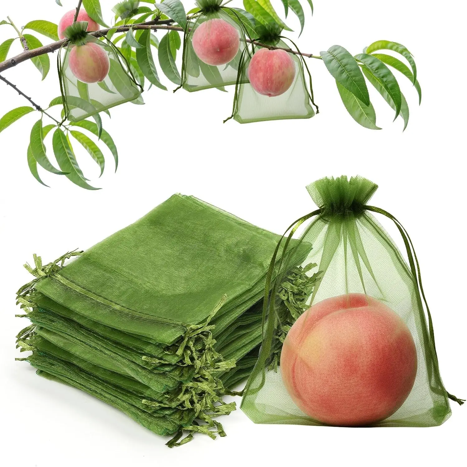 Fruit Protection Bags - 50Pcs Green Fruit Netting Cover, 6×9 Inch Drawstring Mesh Bags Fruit Protectors Pest Barrier for Protect Vegetables Tomato Blueberry Mango Trees Strawberry Garden