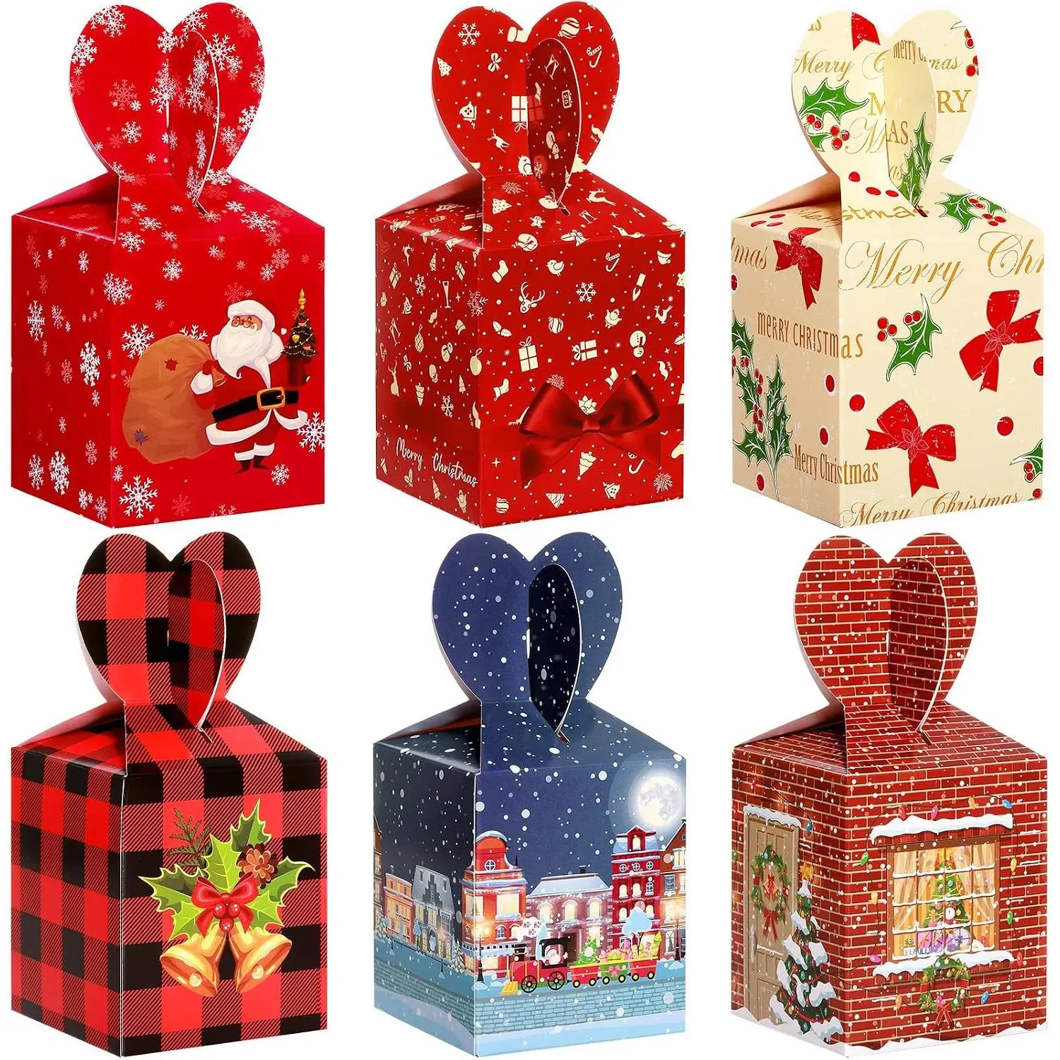 24 Pack Christmas  Boxes  Christmas   Boxes Xmas Cardboard Cookie Packaging Box House Santa Snowman Gable Box for Xmas Party Favor and  Wrapping