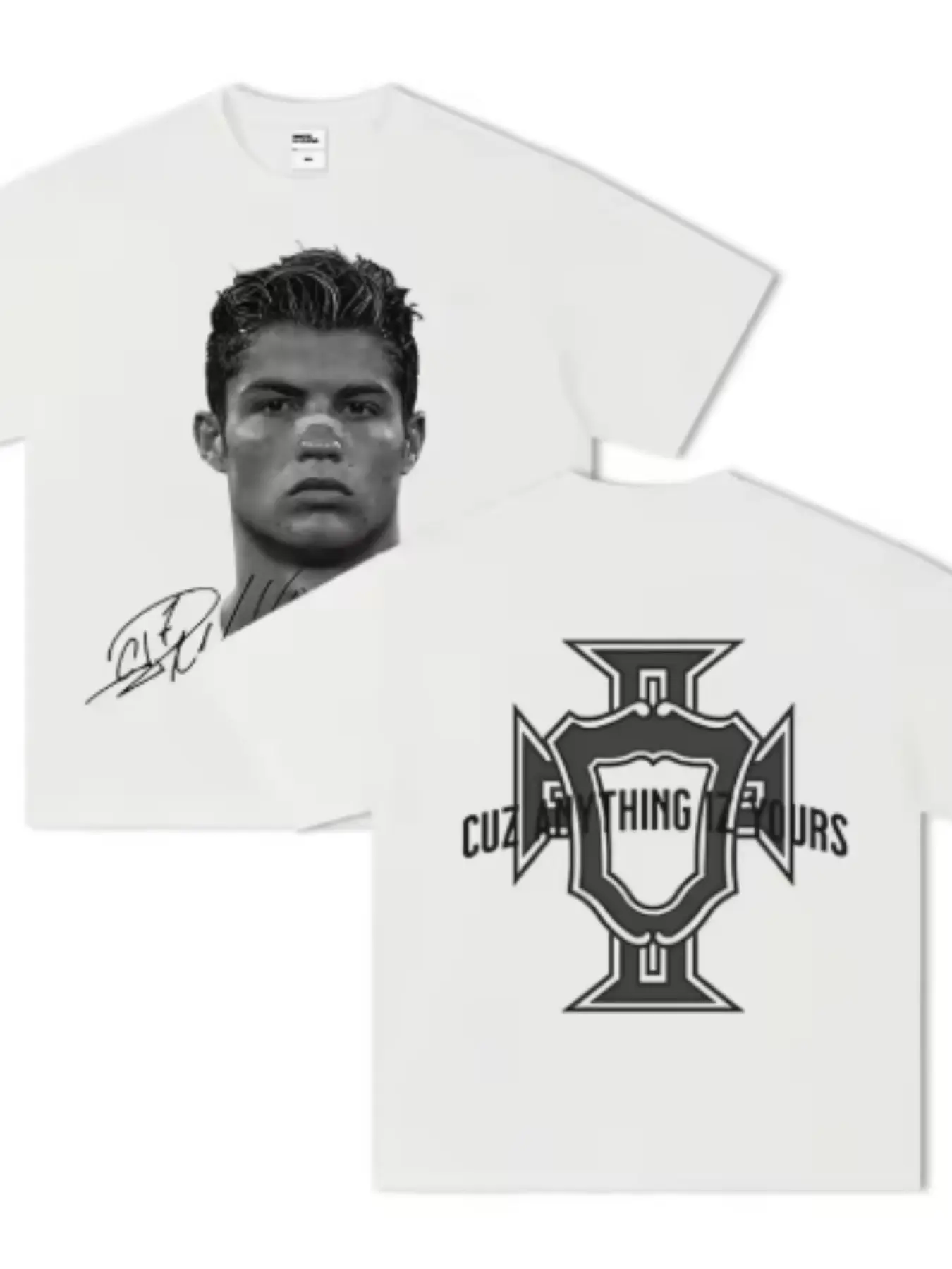 Cristiano Ronaldo Football Superstar Portrait Print T-Shirt, Streetwear Unisex Loose-Fit Oversized Casual Short Sleeve, All Seasons Wear