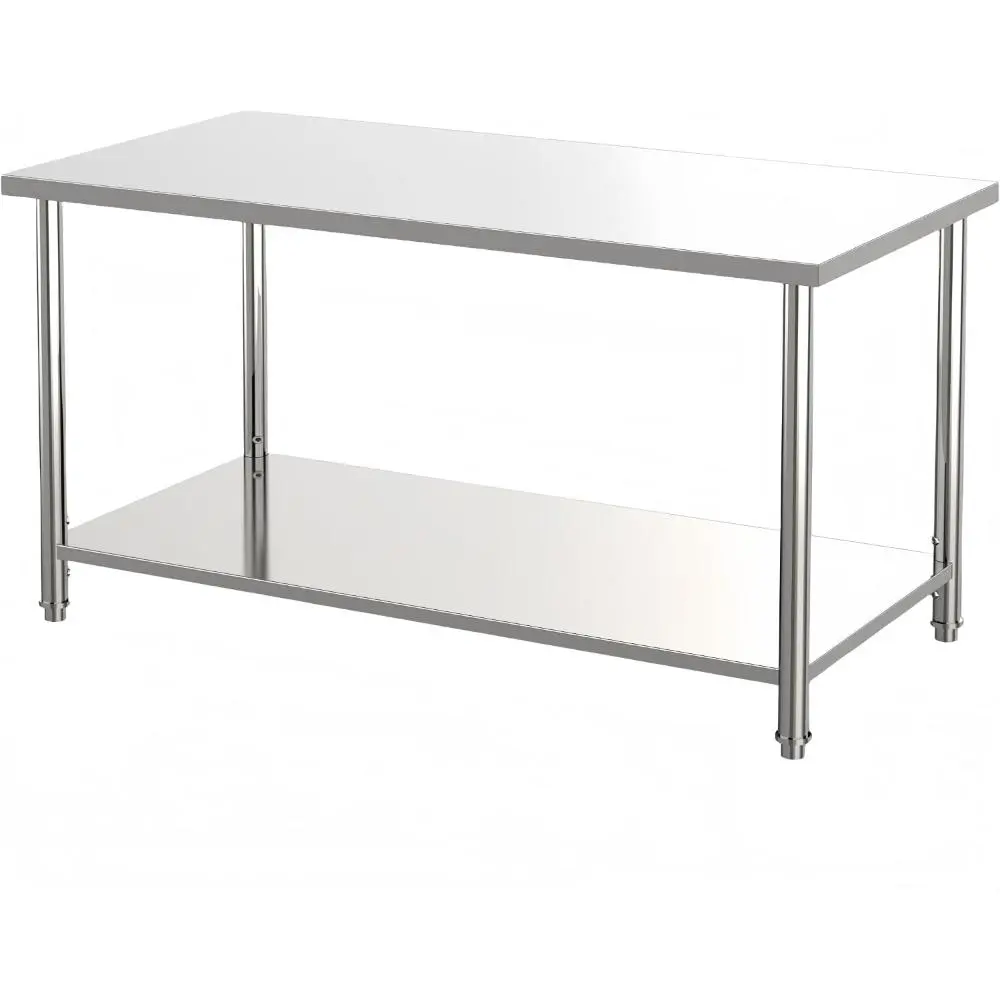 Gaomon Stainless Steel Table, 60 in x 24 in 2-Tier Prep Work Table with Adjustable Undershelf and Pre-Assembled Table Foot, for Restaurant, Kitchen, Garage, Home – Easy to Install, NSF