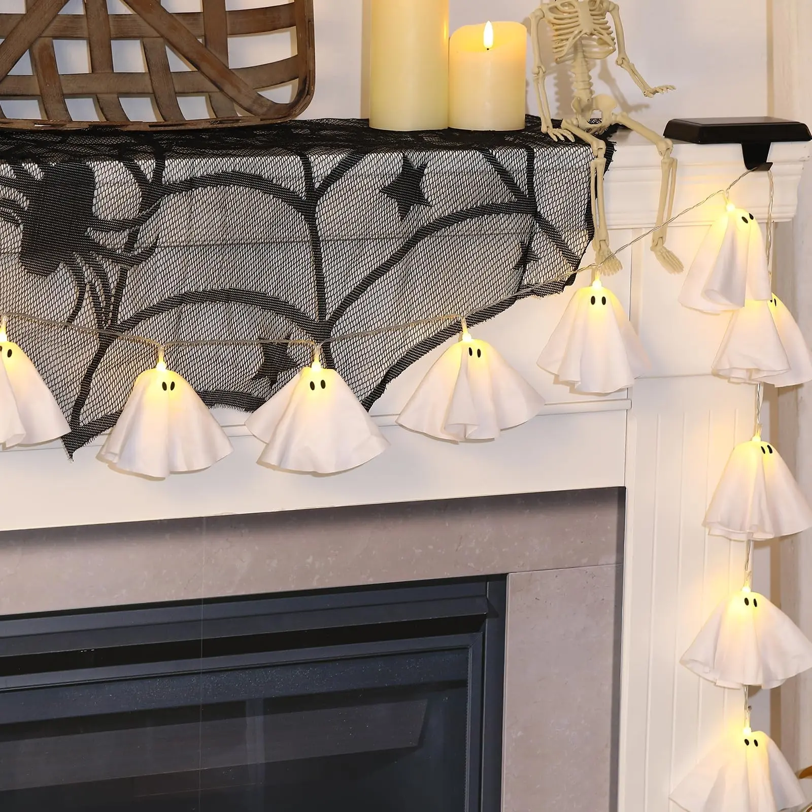 Light-Up Ghost Garland, Handmade Halloween String Lights for Mantel & Window, Spooky Glow Decor for Adults, Decorative Items