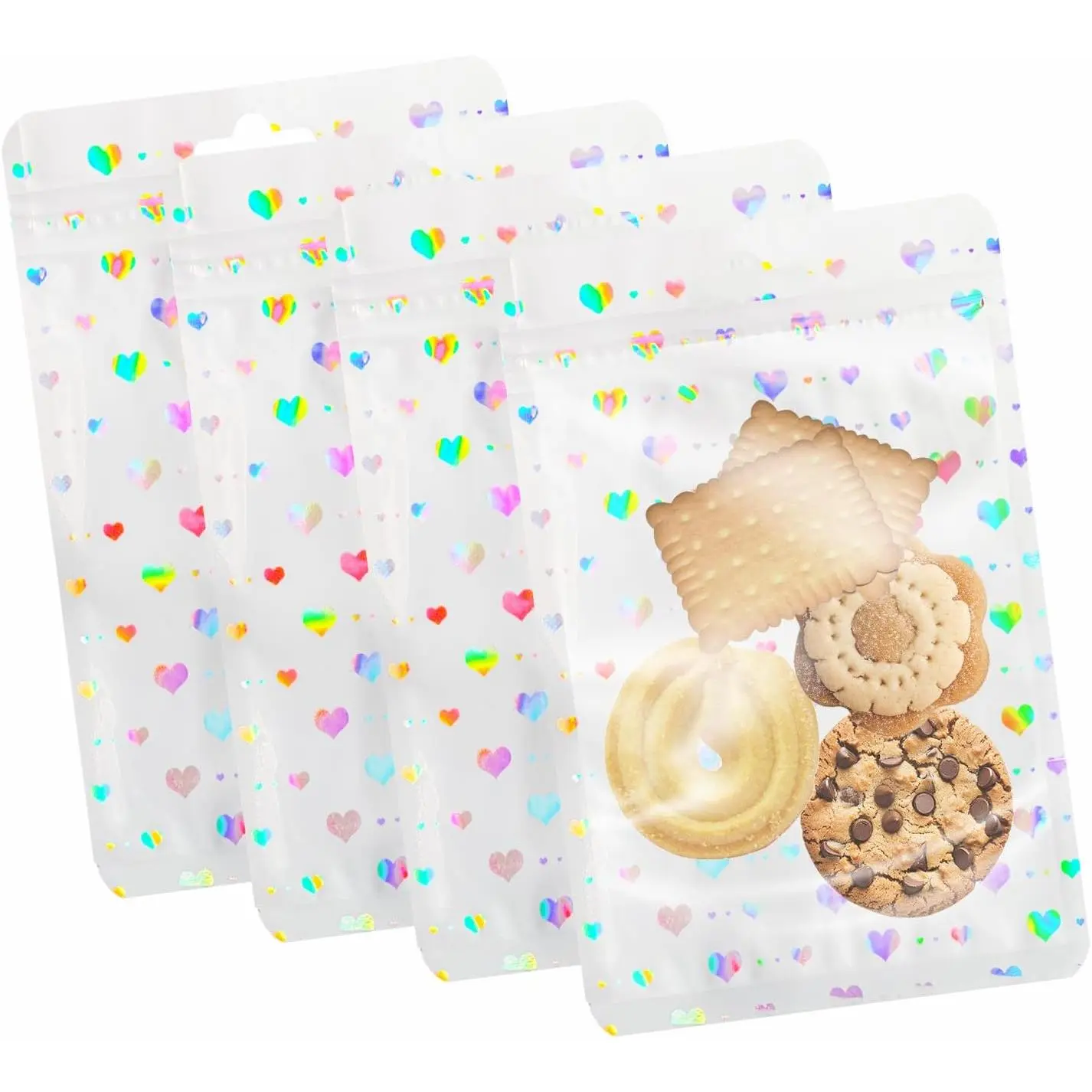 100 count Holographic Resealable Packaging Bags for Small Business Supplies, Cute Small Plastic Smell Proof Zip Foil Pouch Baggies for Lip Gloss Soap Party  Storage 4x6inch