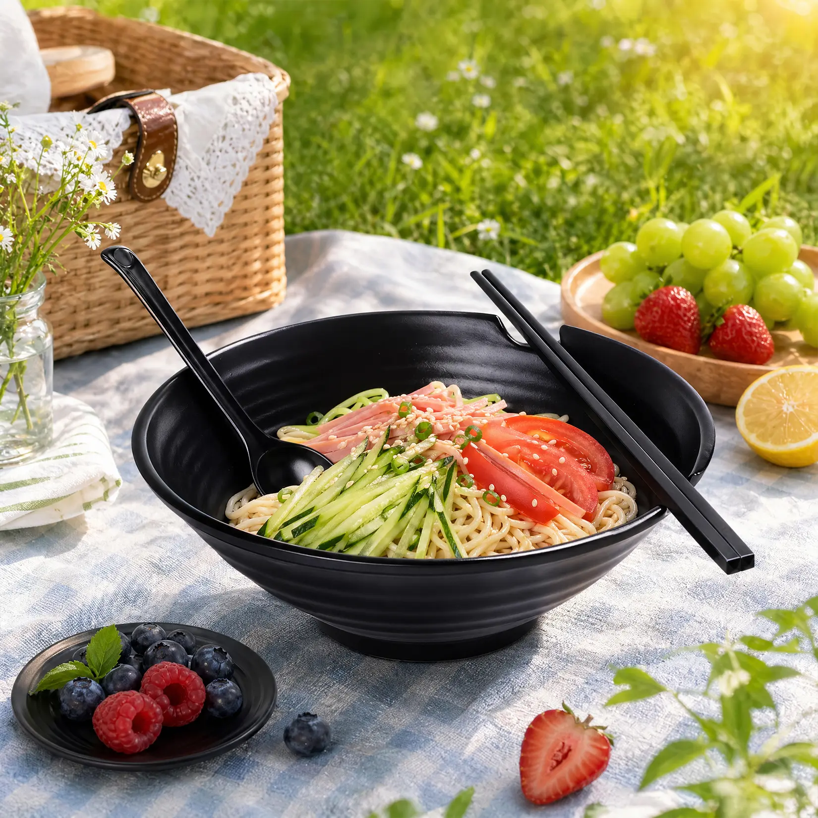 4 Sets Japanese Ramen Bowls Set, Melamine Ramen Bowl Set with Chopsticks, Spoons,3-in-1 Black Noodle Bowl Set for Ramen, Pho, Udon