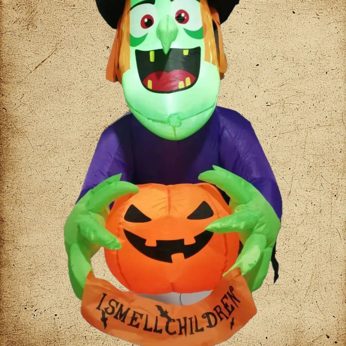 Luminous Inflatable Climbing Window Witch with Pumpkin Yard Decor Model for Halloween Window Ornament