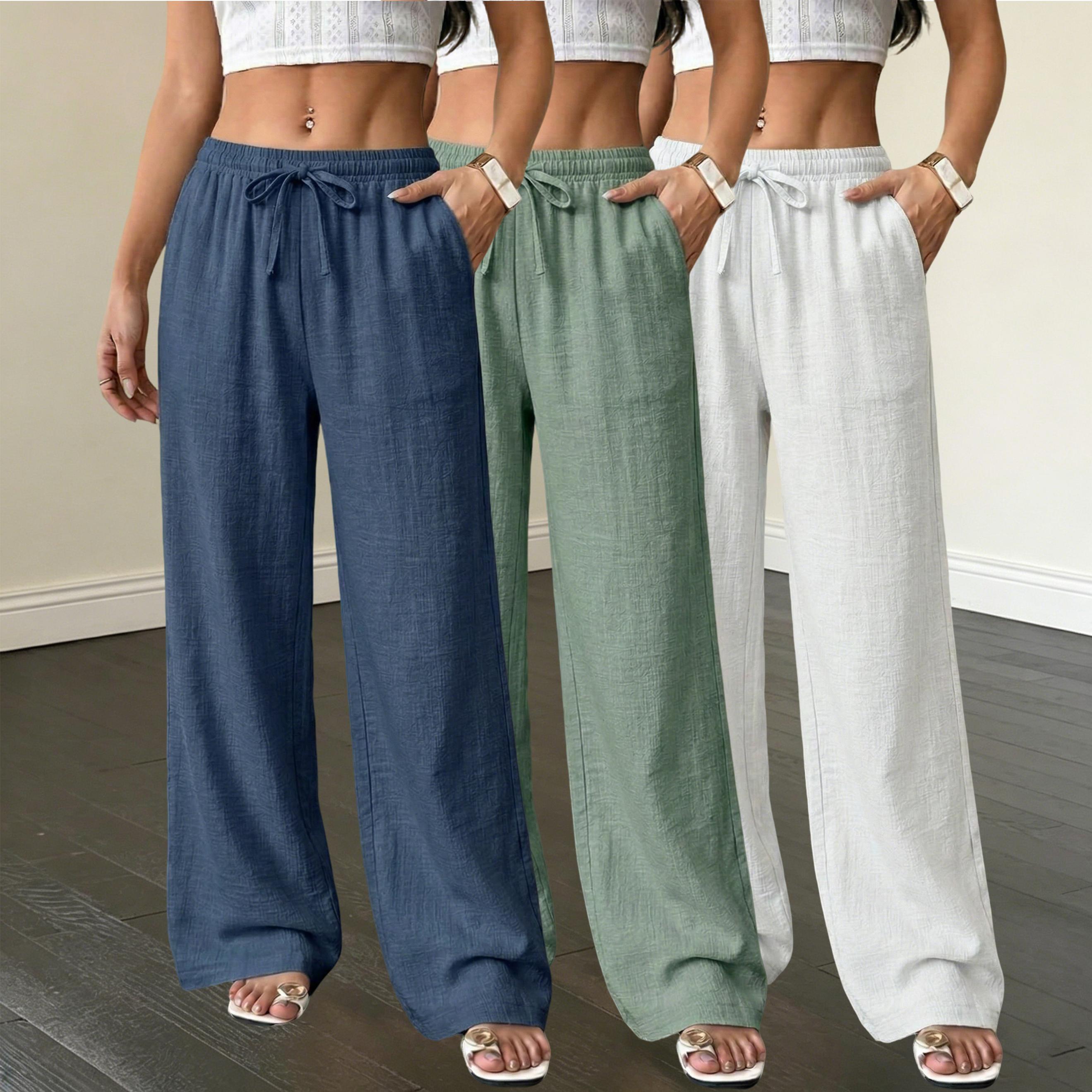 Women’s 3 pack couple loose long pants made from woven polyester fiber, solid color straight leg design with drawstring and pockets, suitable for everyday outings and outdoor activities. Women’s 3 pack couple loose long pants made from woven polyester fiber, solid color straight leg design with drawstring and pockets, suitable for everyday outings and outdoor activities.