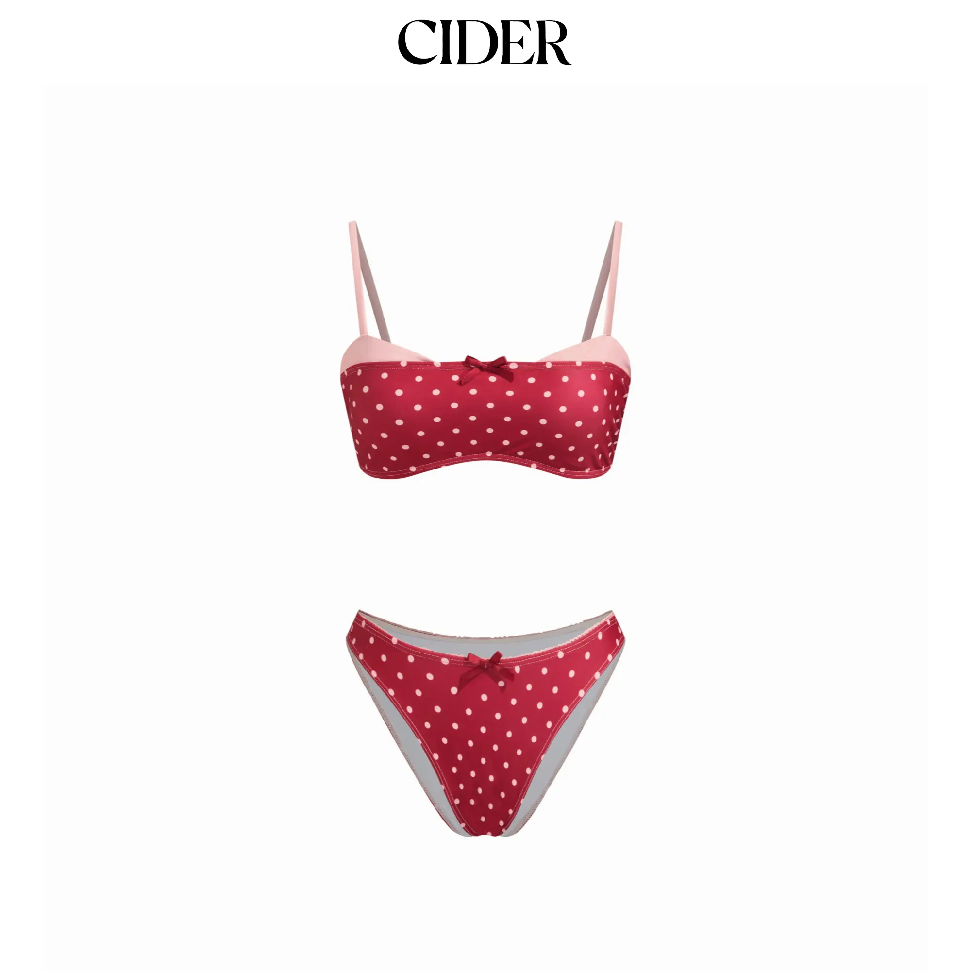 Women's Cider Polka Dot Bikini Set - Square Neck Top with Bracelet Straps, High Waisted Bottoms, Beach Swimwear, Size M-6, L-8
