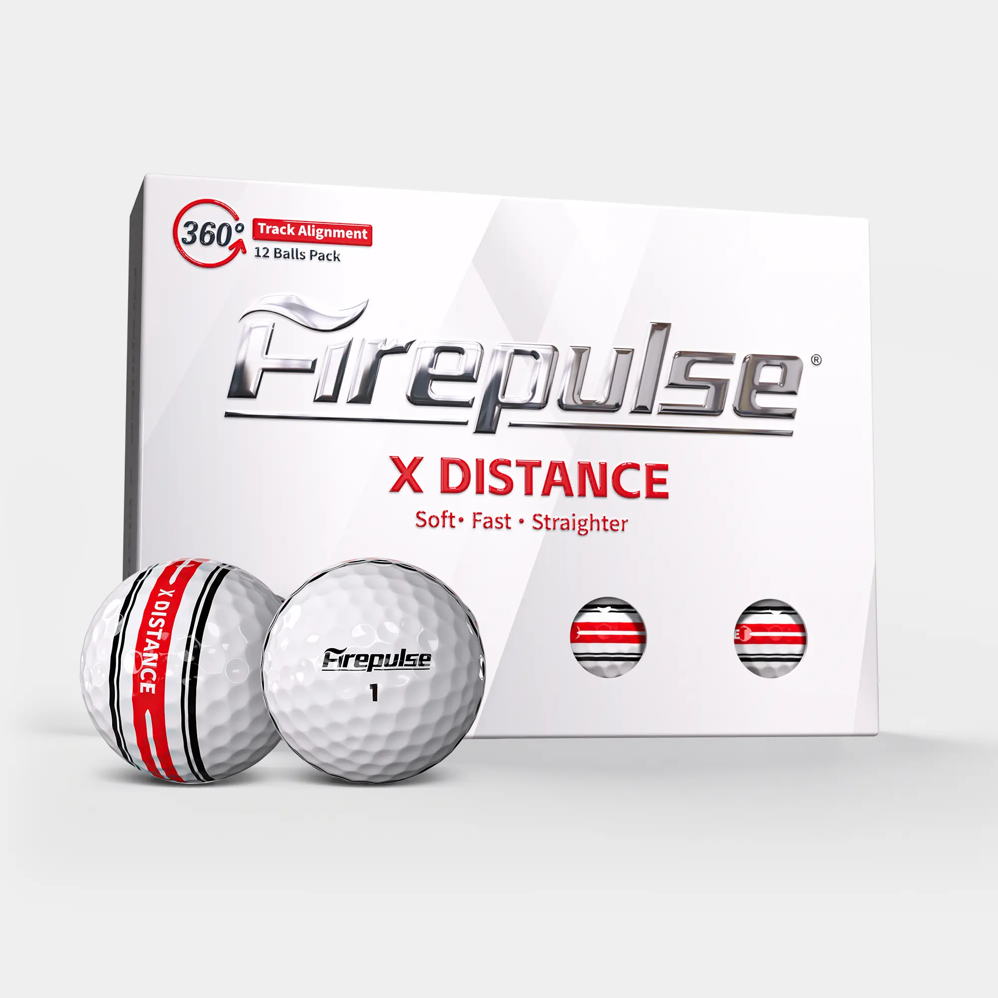 FIREPULSE X DISTANCE Golf Balls - 12 Pack, Long Flight, 360 Track Alignment, Long-Lasting Durability, Extra Distance, Easy Control for Adults, Amateur Golfers