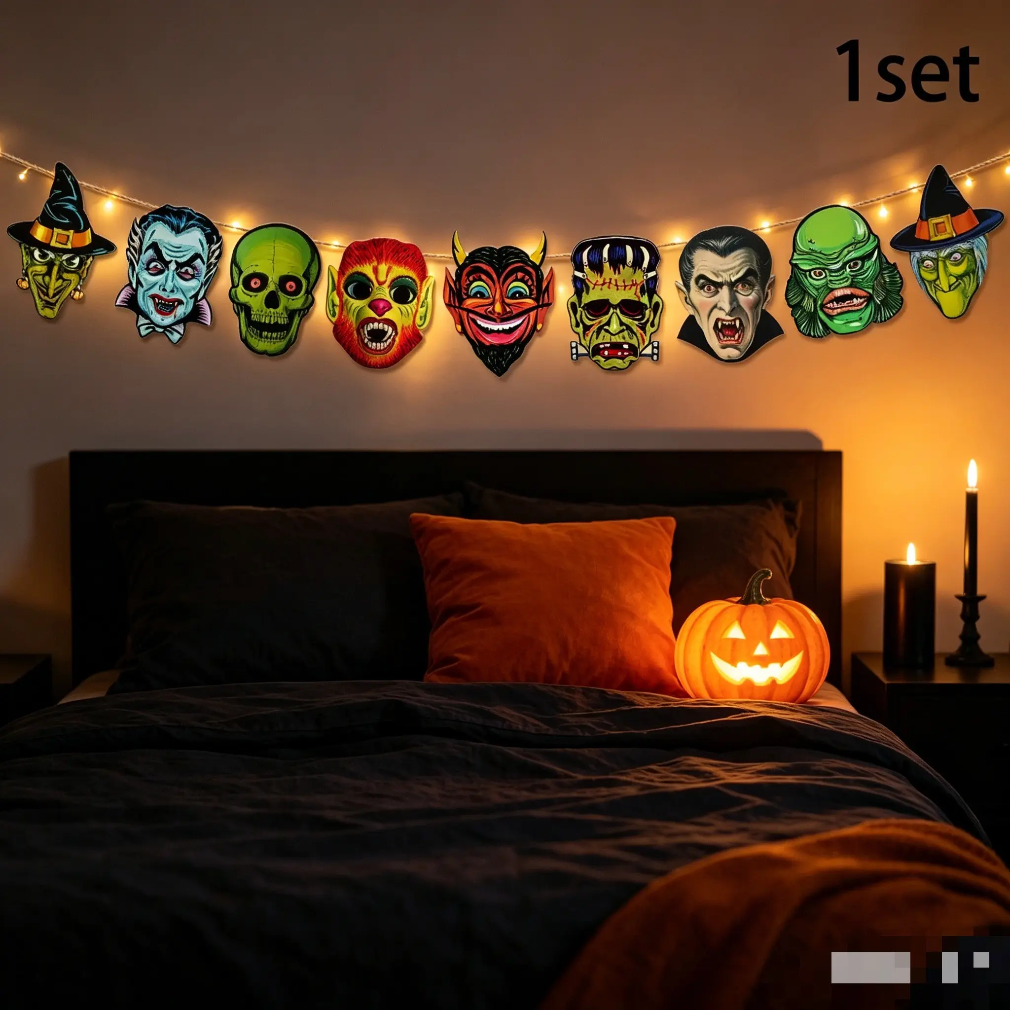 Halloween Decoration Banners Retro Pull Flags Spooky Pumpkin Atmosphere Store Bar Party Scene Props, Vintage Halloween Decorations, Ornaments, Festive Setup Accessories, Wall Decor Banner