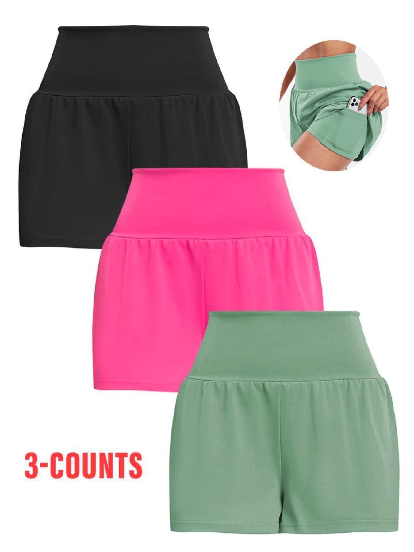Women's 2 in 1 High Waist Sports Shorts, Gym Shorts, Casual Pocket Design Shorts for Yoga Gym Workout Running, Ladies Sportswear for Summer