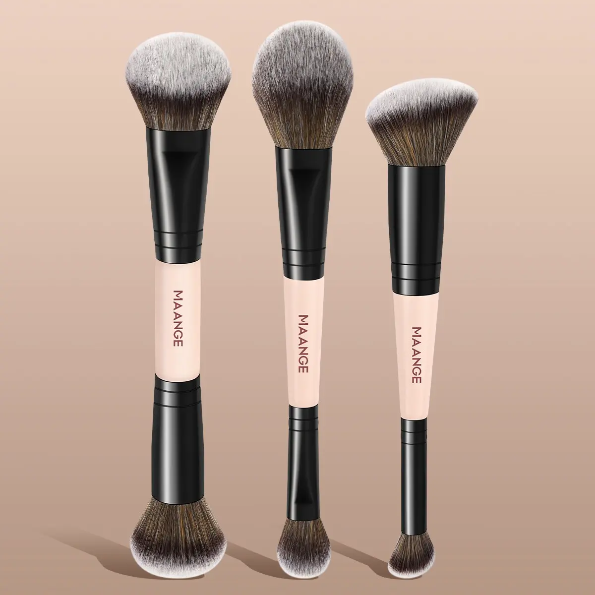 Maange 3-Piece Makeup Brush Set, Foundation Brush, Blush Brush, Loose Powder Brush, Concealer Brush, Professional Makeup Tools, Dual-Ended, Double Sided Brushes, Makeup Blending Brushes, Makeup Brush Kit, Face Makeup Brushes