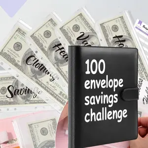 100 Envelopes Money Saving Challenge Binder, Savings Challenges Book with 100 Envelopes & Tracker, Savings Binder l Save $5050 in Fun & Motivating Way, A5 Envelope Challenge Binder Kit,Black