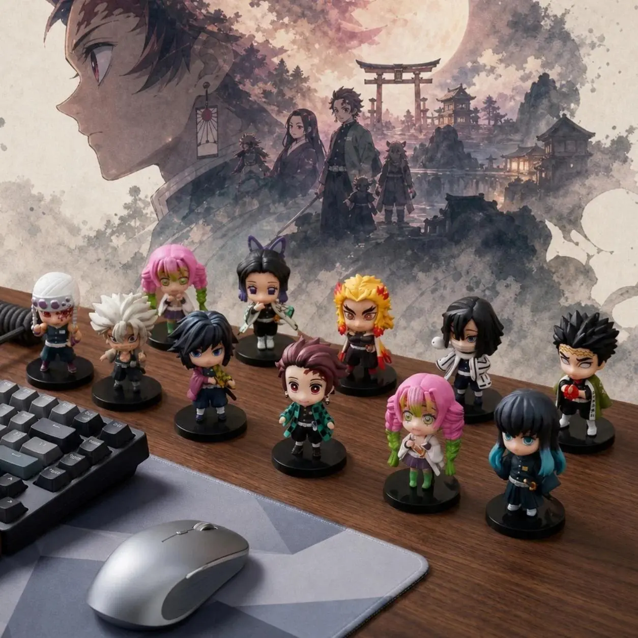 3 inch Demon Slayer Kimetsu No Yaiba Action Figure Tanjiro Rengoku Shinobu Giyuu Nezuko Zenitsu Anime Statue Ornament Collection