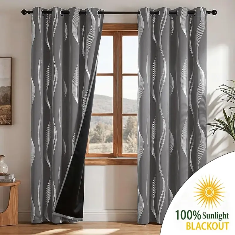 2-Pack 100% Blackout Silver Color Curtain, UV Protection, Privacy Shield, Hole Mounting, Ideal for Bedroom Living Room Holiday Decor