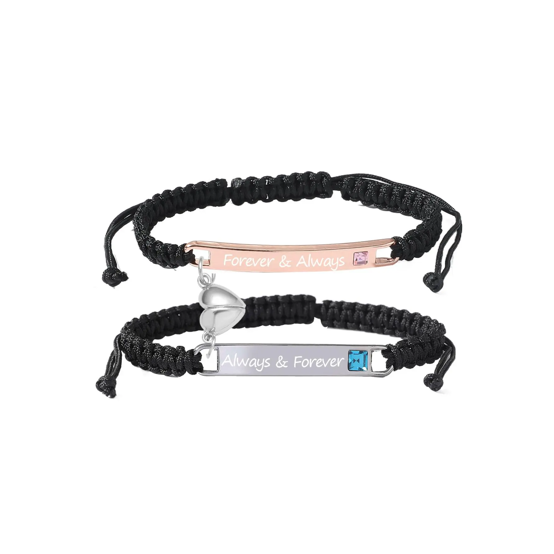 Perfect Gift For Couples Heart Charm Bracelet Set Adjustable Couple Bracelet Includes Heart Rate Bracelet Rose Gift Box Trendy All Match Daily Wear Birthday Love Jewelry