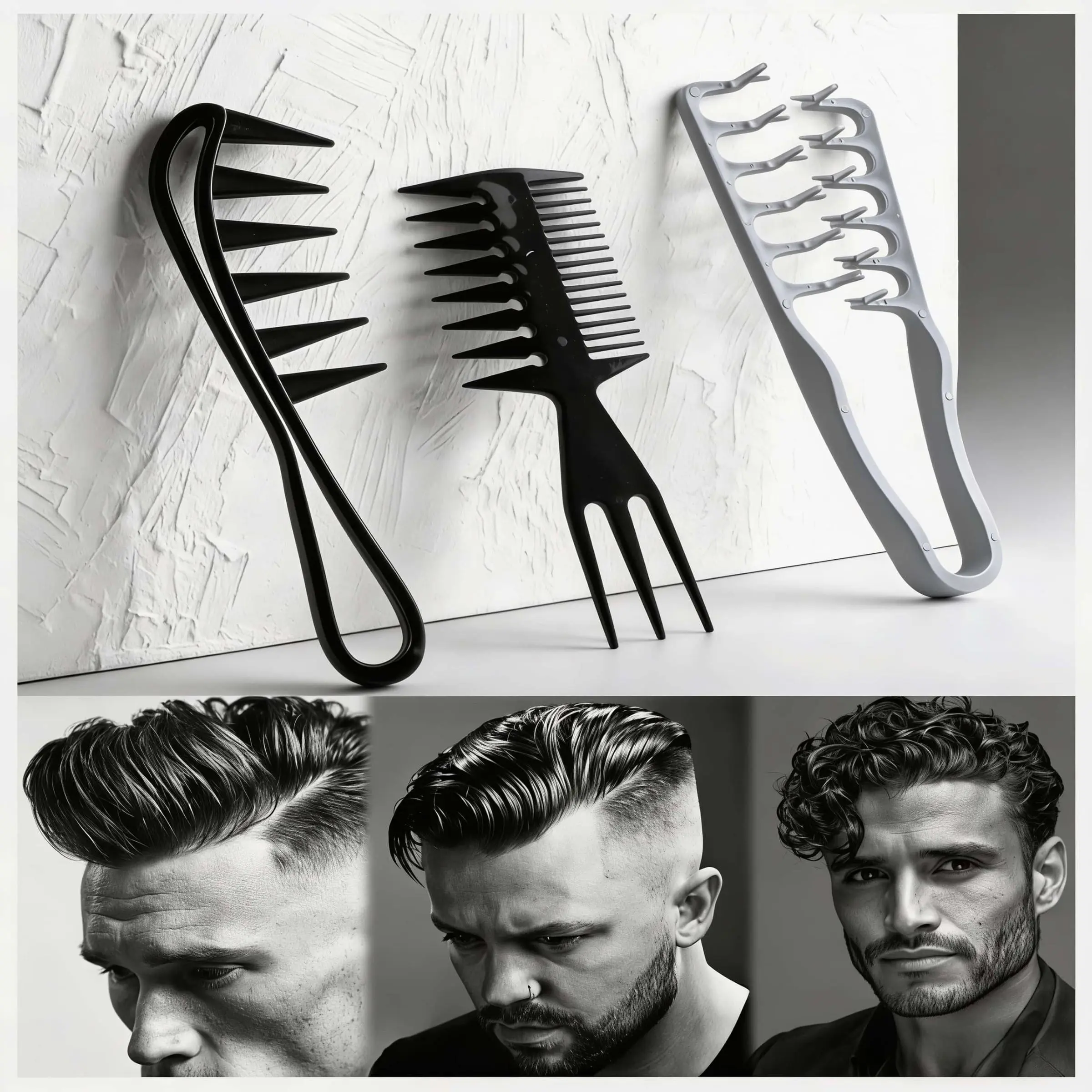 Men's Special Styling Comb Set, Textured Oil-Head Wide-Tooth Comb, Airplane Head & Big Back Hair Styling, Hair Double-Clamp Comb, Hair Tools For Styling
