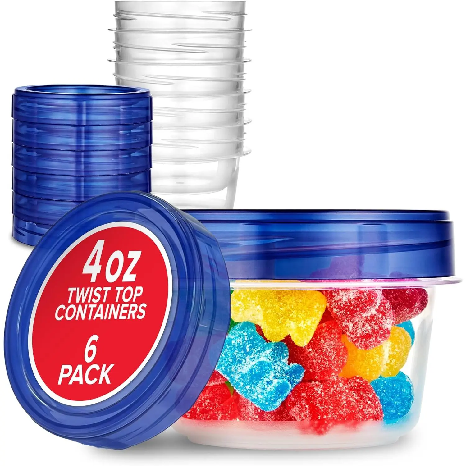 4oz Plastic Containers with Twist Top  (6 Pack), 1/2 Cup Small Freezer Containers for Leftover , Airtight  Soup Containers with , Microwave and Dishwasher Safe