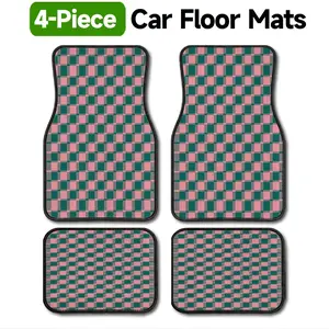 4Pcs Pink Green Checkerboard Car Floor Mats, Girly Retro Automotive Liners, Non-Slip & Durable, Fits Trucks, Sedans, SUVs, Cute Checker Car Decor, Ideal Gift for Girly & Retro Lovers & Christmas