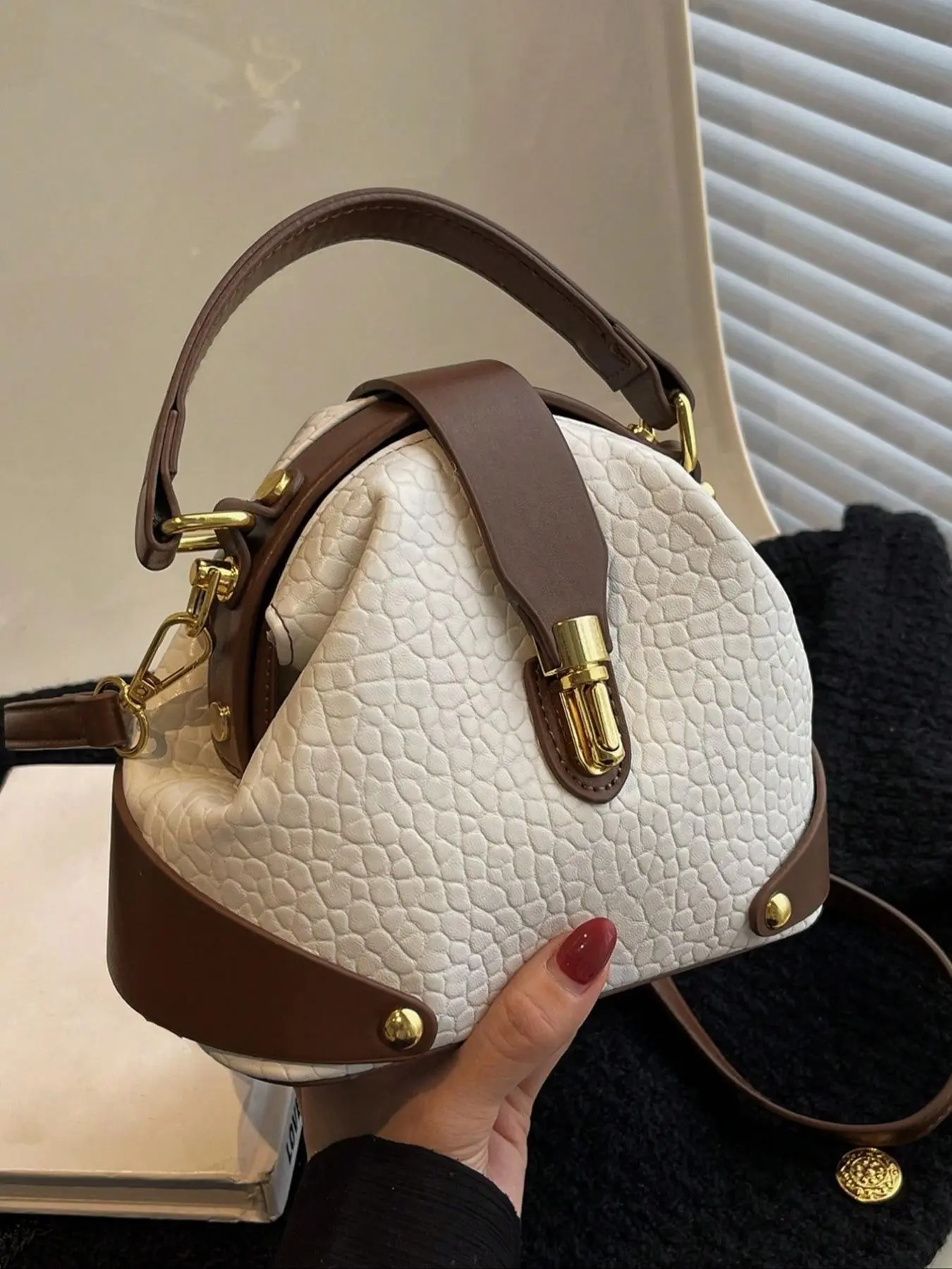 Women's Elegant Colorblock Handbag, Fashionable PU Leather Crossbody Shoulder Bag, Casual Trendy Versatile High-end Commuting Bag