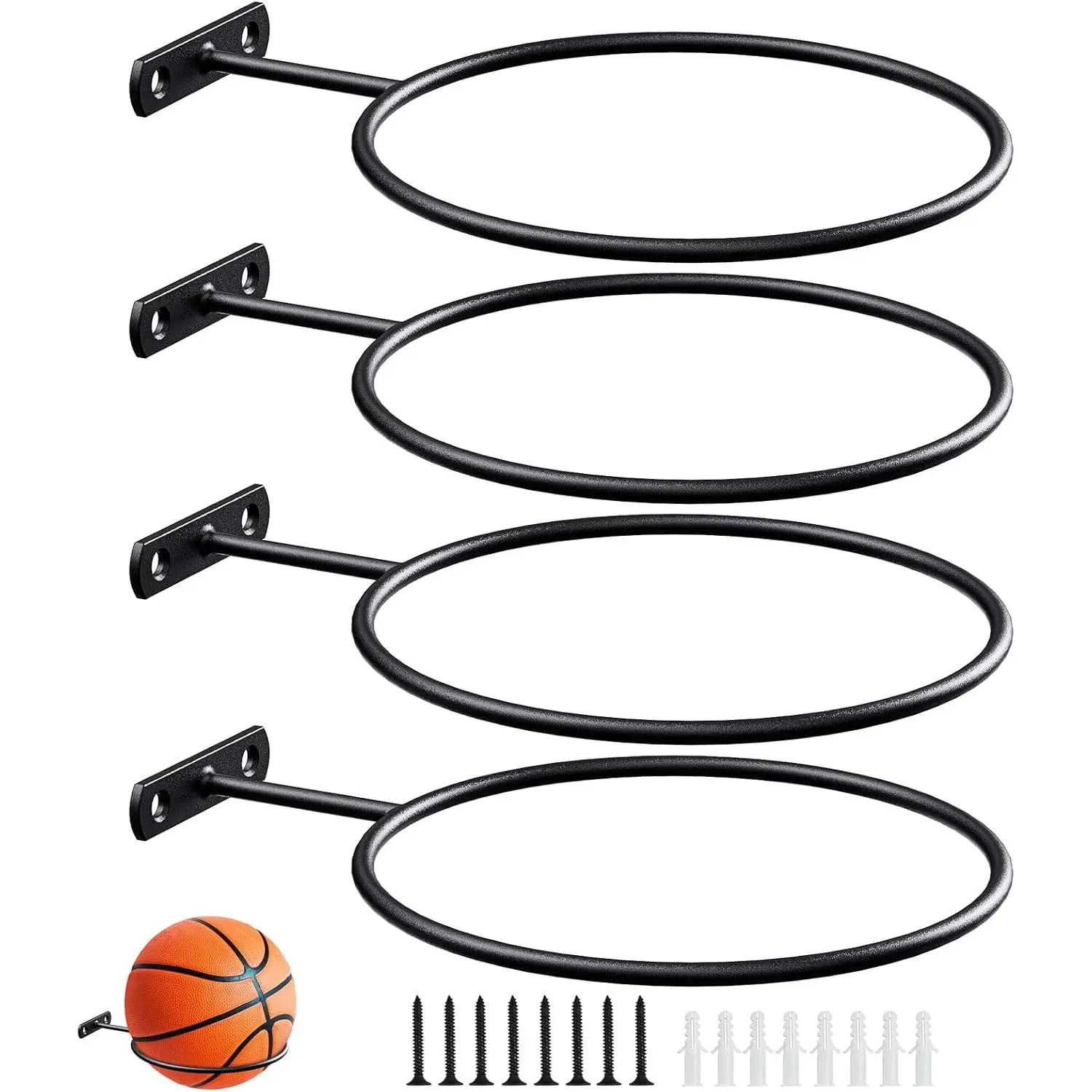 Mounted Ball Wall Storage Display  Ball Rack Metal Black Rack Holder Space Saver for Basketball Football Volleyball Soccer Storage Display