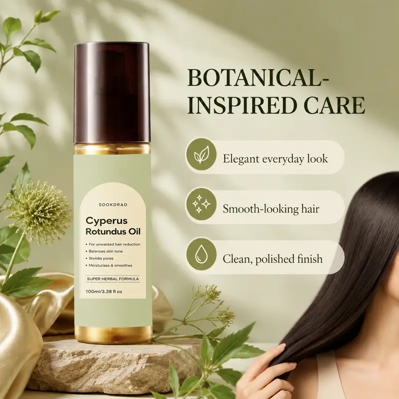 Cyperus Rotundus Oil Hair Removal, unwanted hair reduction, balances skin tone, shrinks pores, moisturizes and smoothes, 100ml/3.38 fl oz