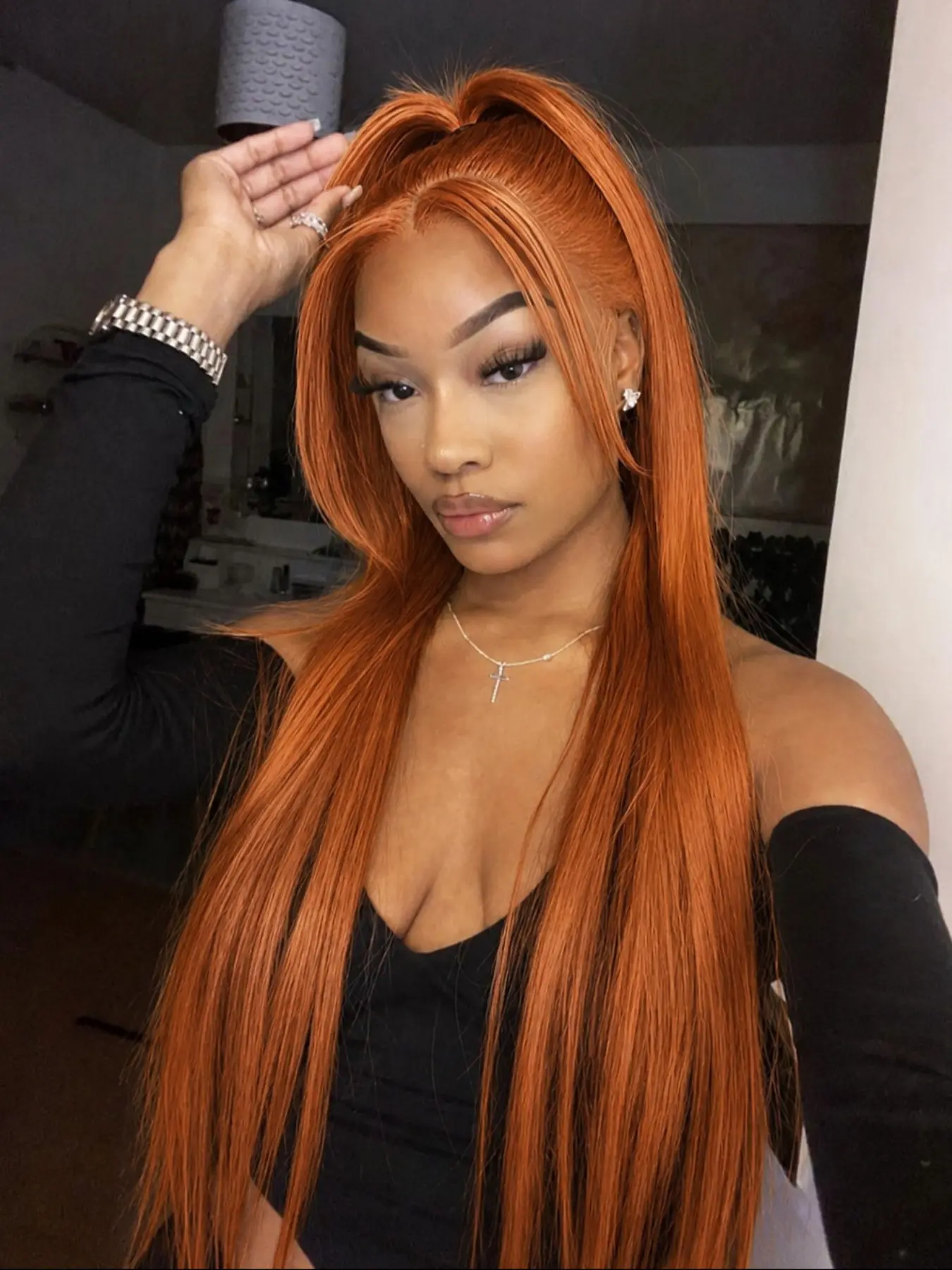 26 Inch Ginger Orange Straight Hair Lace Front Wig Heat Resistant Synthetic Hair Natural Hairline for Daily & Party Wear Long Straight Wigs