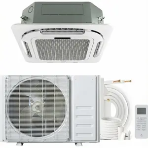 18,000 BTU Ceiling Cassette Mini Split Central Air Conditioner & Heat Pump. Features 8-way 360° even airflow, ductless design for both cooling and heating. Comes with remote control, compatible with 208/230V power supply, includes 25ft installation kit