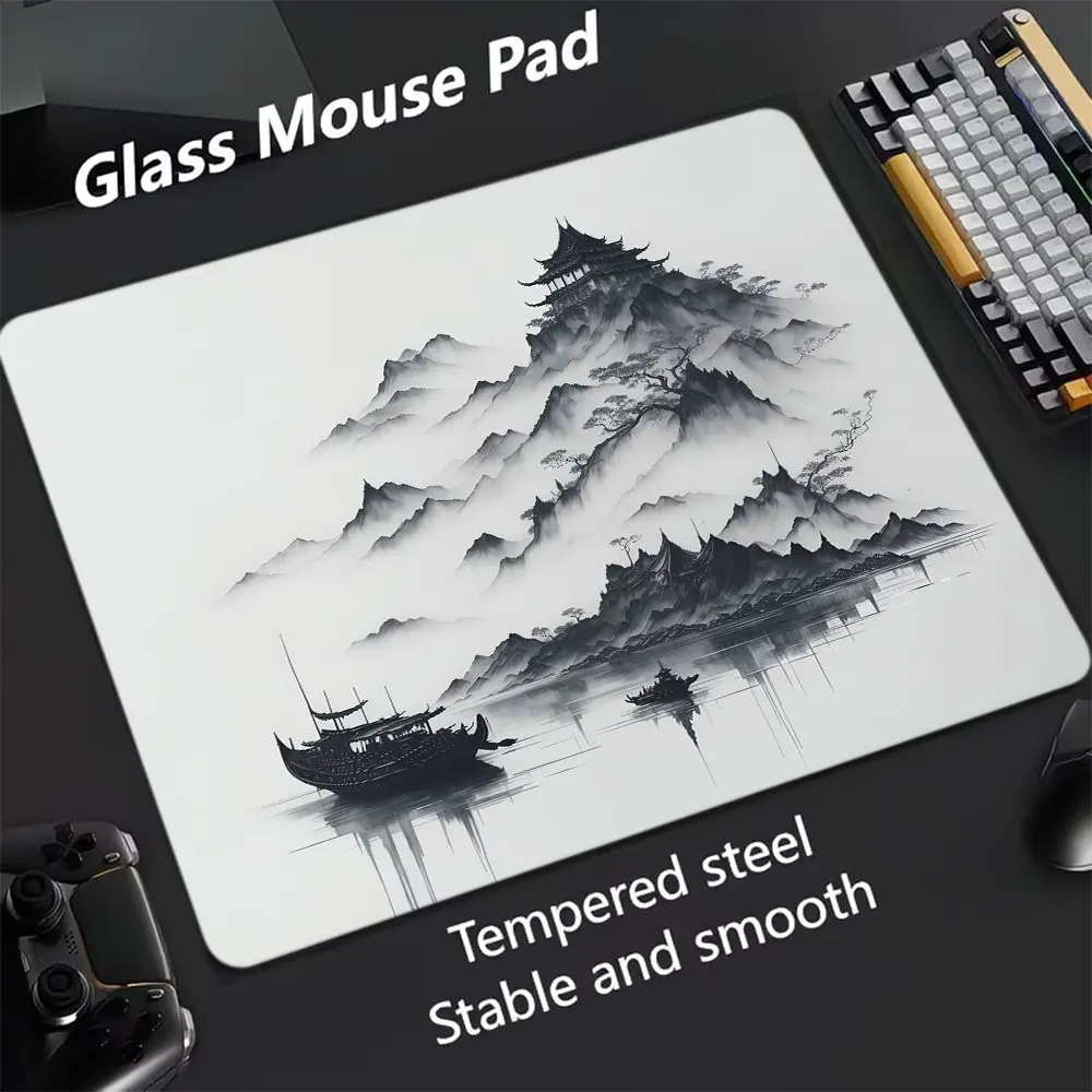 Watercolor Landscape Glass Mouse Pad, Ultra-Smooth Tempered Glass, Large Size Gaming Mouse Pad, Ideal for Gaming and Office Use