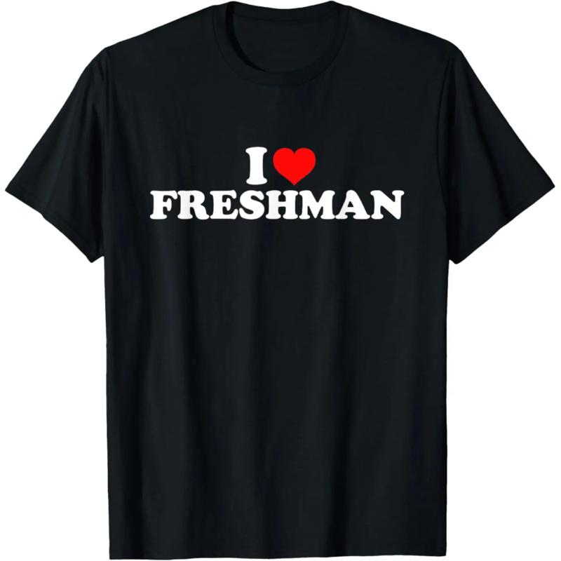 Basic Tee Club "I Love Freshman" Graphic T-Shirt Adult Size Streetwear Menswear Casual Tee Soft Breathable Cotton All-Season Wear Fashion Summer Short Sleeve Gift - Top