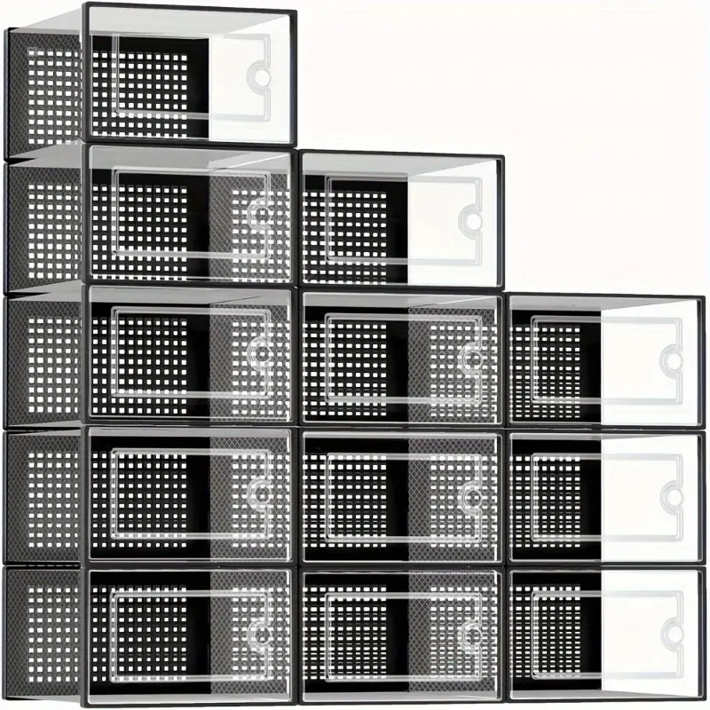 Shoe storage box, 15/18/24 transparent plastic stackable shoe storage boxes, suitable for wardrobes, chain design shoe containers, suitable for sports shoes, foldable shoe rack with lid, Clear shoe storage