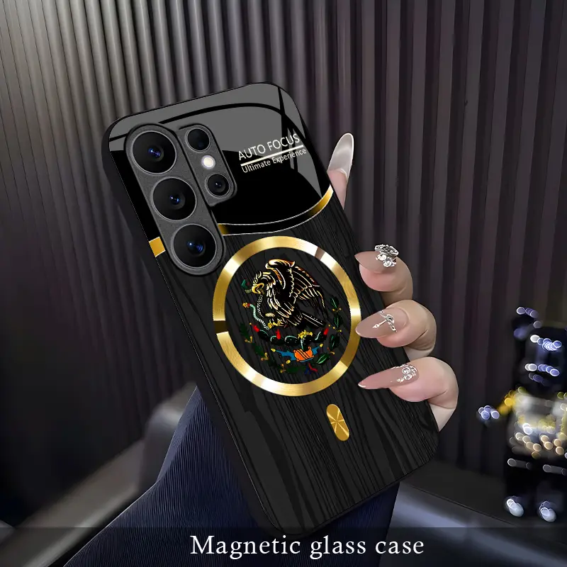 For【Galaxy S26 Ultra】Phone Case, Mexican Eagle Ethnic Totem Phone Case, Vintage Latin Culture Print Design, Shockproof & Wear-Resistant Protective Cover, Magnetic Charging Glass Case, MagSafe，Unisex Ethnic Style Phone Case.-XS9527