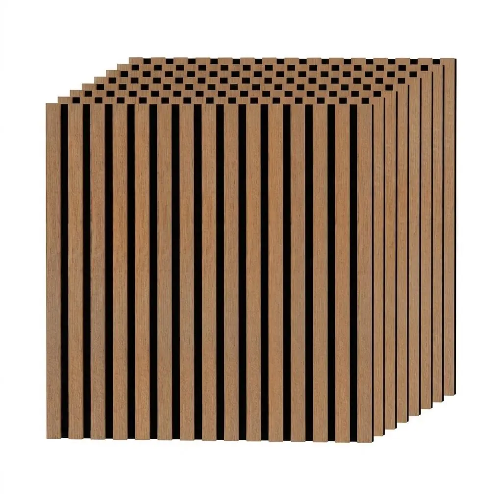 Garvee 3D Wood Acoustic Panels for Wall and Ceiling, 3D Fluted Sound Absorbing Panel with Wood Finish for Home Theater, Office, Studio, Bedroom, Living Room 6PCS 60x60cm Teak