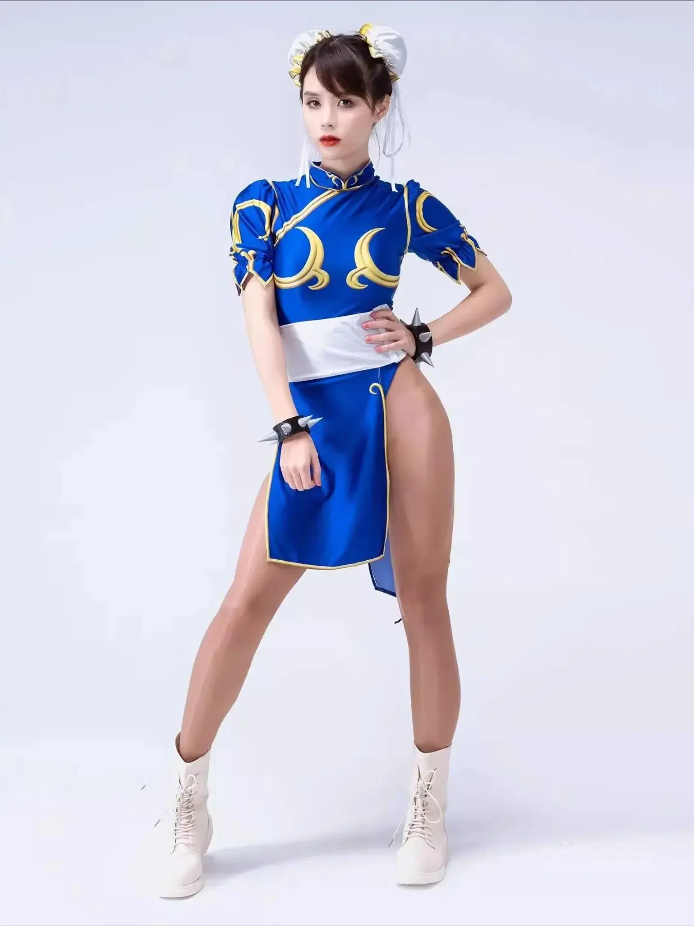 Street Fighter Chun Li Party Cosplay Dress, Halloween Tight-Fit Dress, Chun Li Qipao, Stage Performance Costumes with Accessories, Game Wear, Traditional, Clothes, Cosplay Set