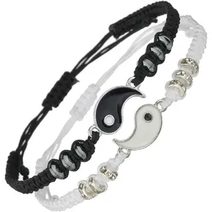 Matching Yin Yang Friendship Bracelets 2 Pieces Adjustable Cord Bff Jewelry Ideal Gift for Couples Friends Valentines Daily Wear Accessories