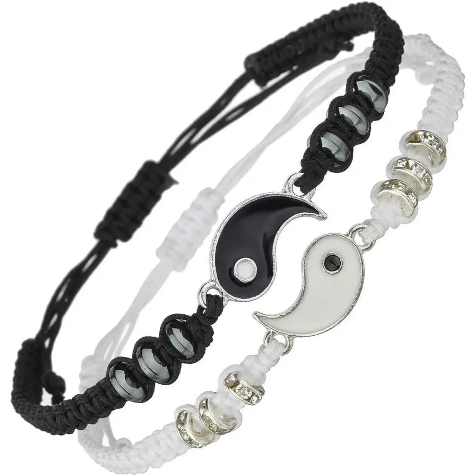 Couples' Yin Yang 2-Piece Adjustable Cord Bracelet Set, Fashionable Creative Costume Jewelry, Ideal Gift, Daily Wear Accessory, Friendship Bracelets